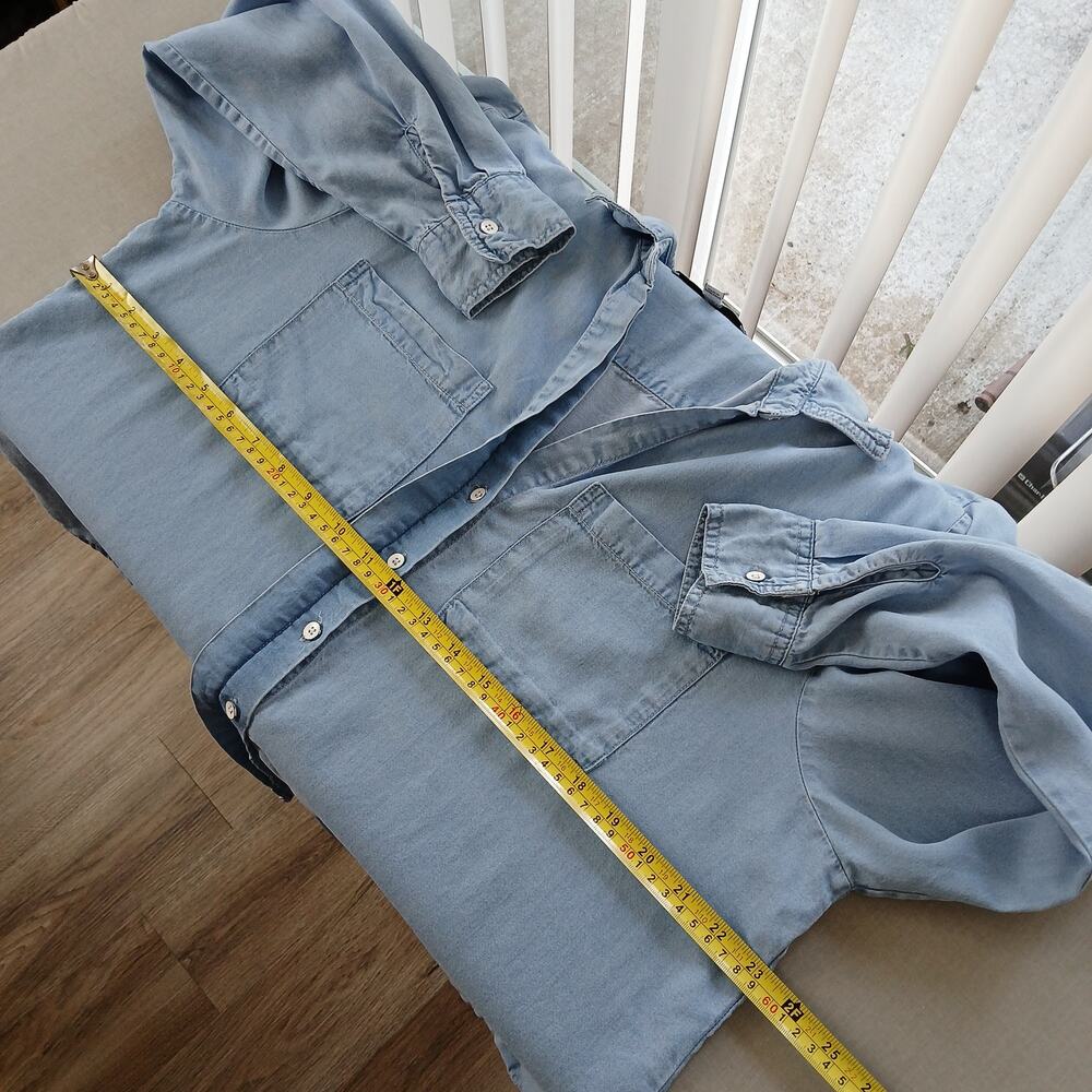 Lola River Chambray Shirt XL blue denim Tencel Lyocell blouse roll sleeve button - Picture 10 of 13